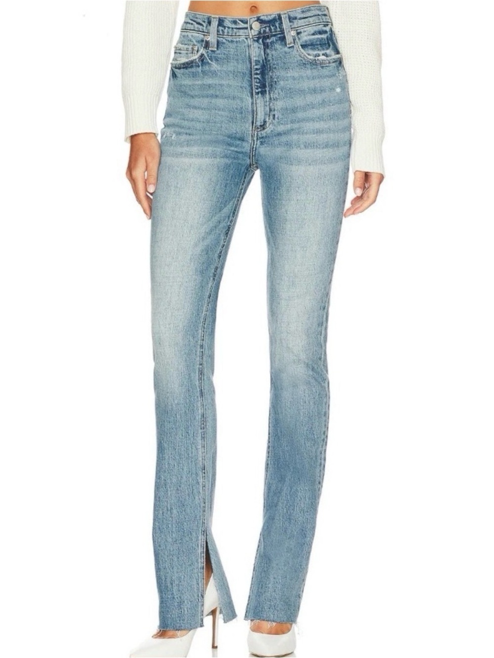 Pistola Colleen High-Rise Light Blue Straight Jeans with Side Slit, size 29